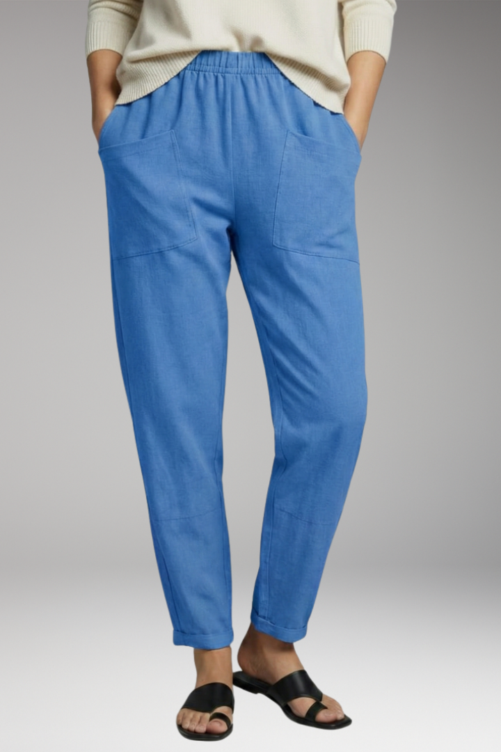 Women's Trousers with Elastic Waist and Patch Pockets