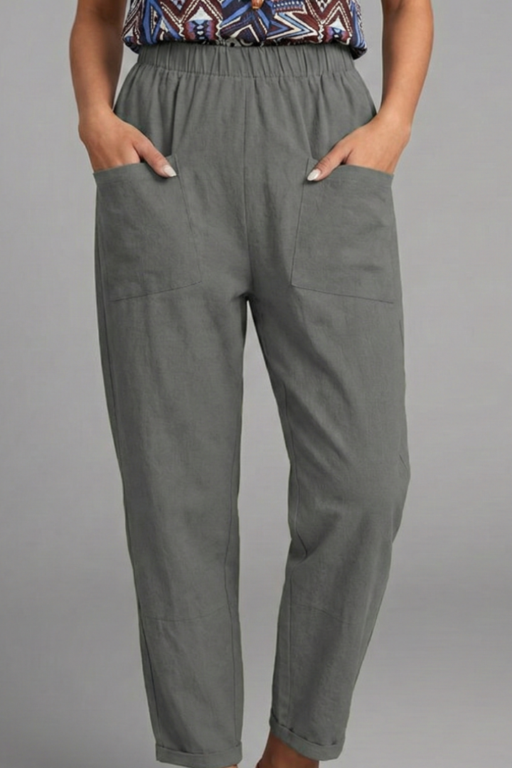 Women's Trousers with Elastic Waist and Patch Pockets