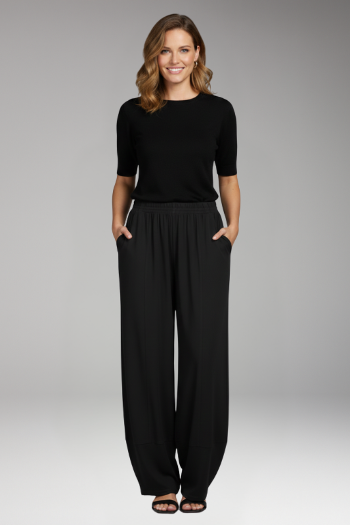 Women's Wide Palazzo Pants with Elastic Waistband and Side Pockets by Heidi Fashion