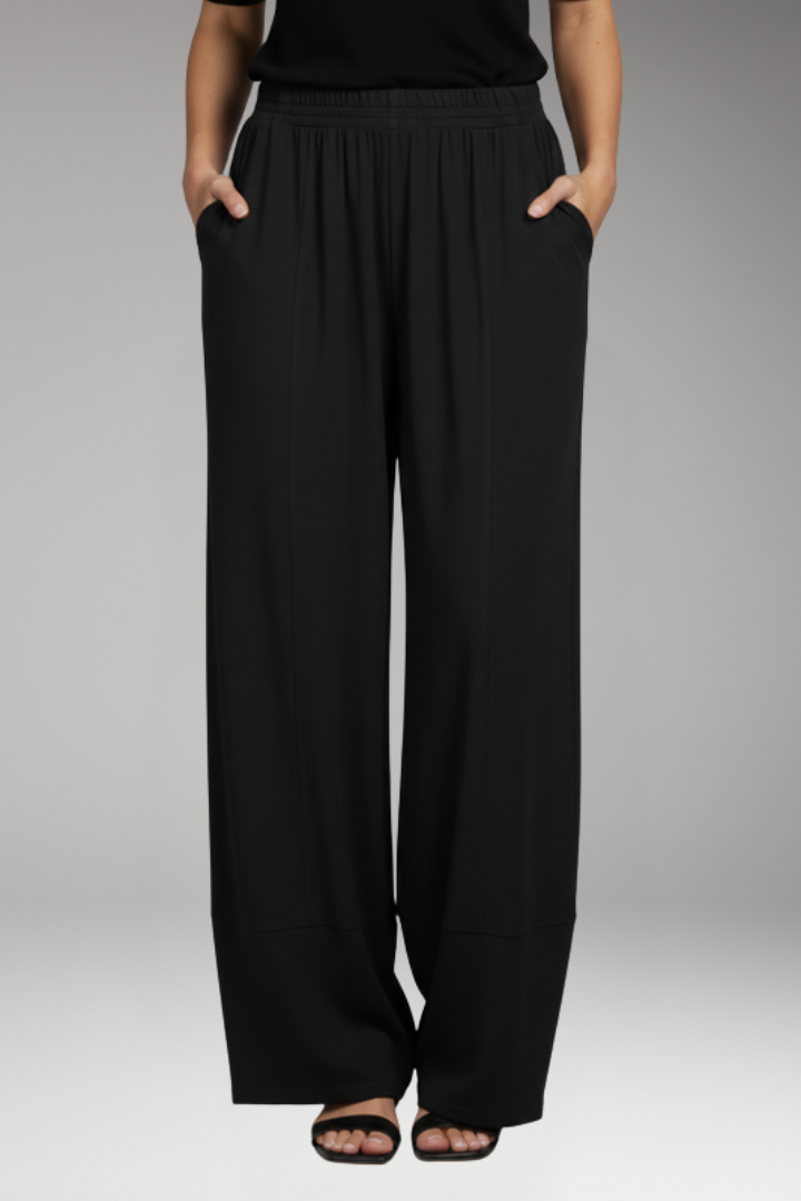 Women's Wide Palazzo Pants with Elastic Waistband and Side Pockets by Heidi Fashion