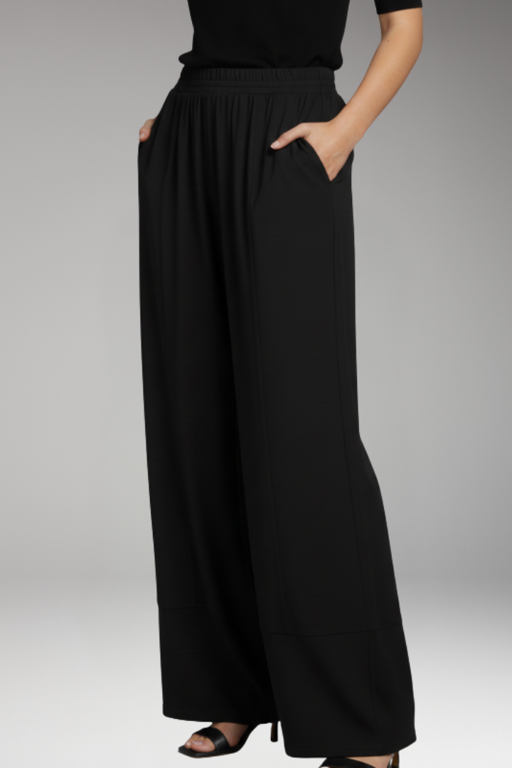 Women's Wide Palazzo Pants with Elastic Waistband and Side Pockets by Heidi Fashion