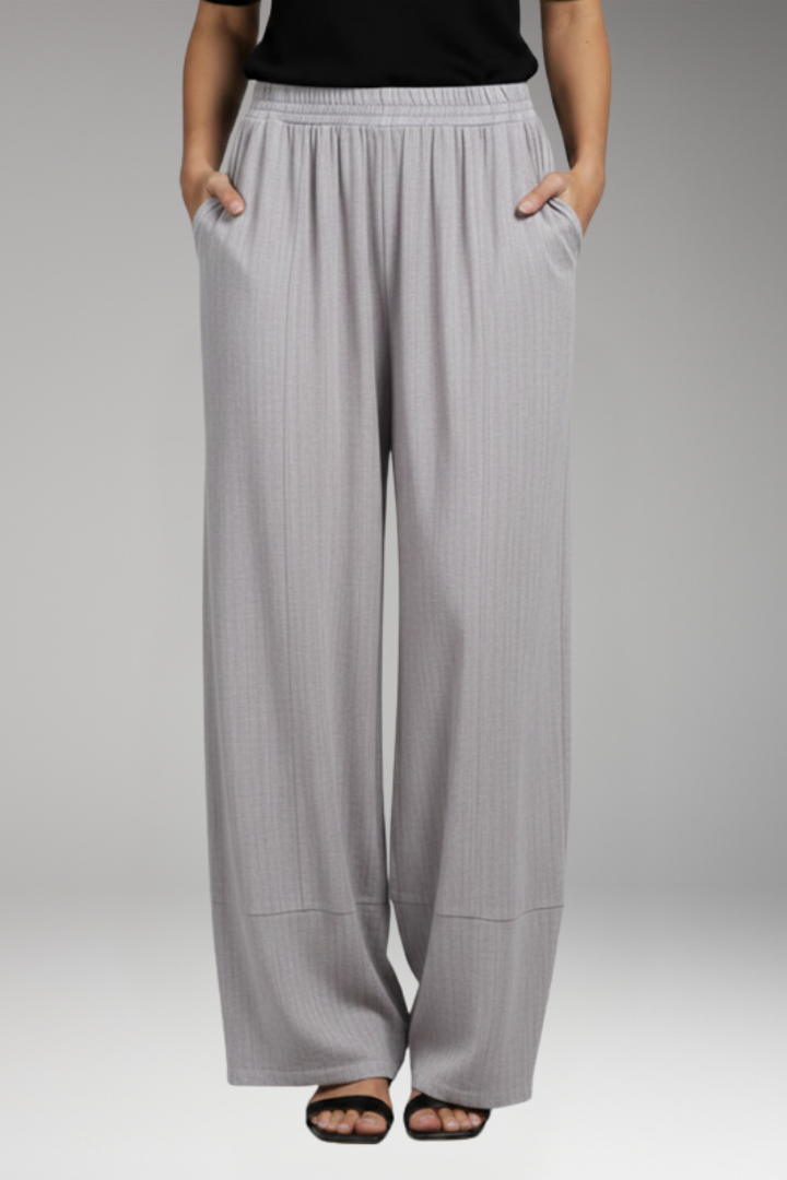 Women's Wide Palazzo Pants with Elastic Waistband and Side Pockets by Heidi Fashion