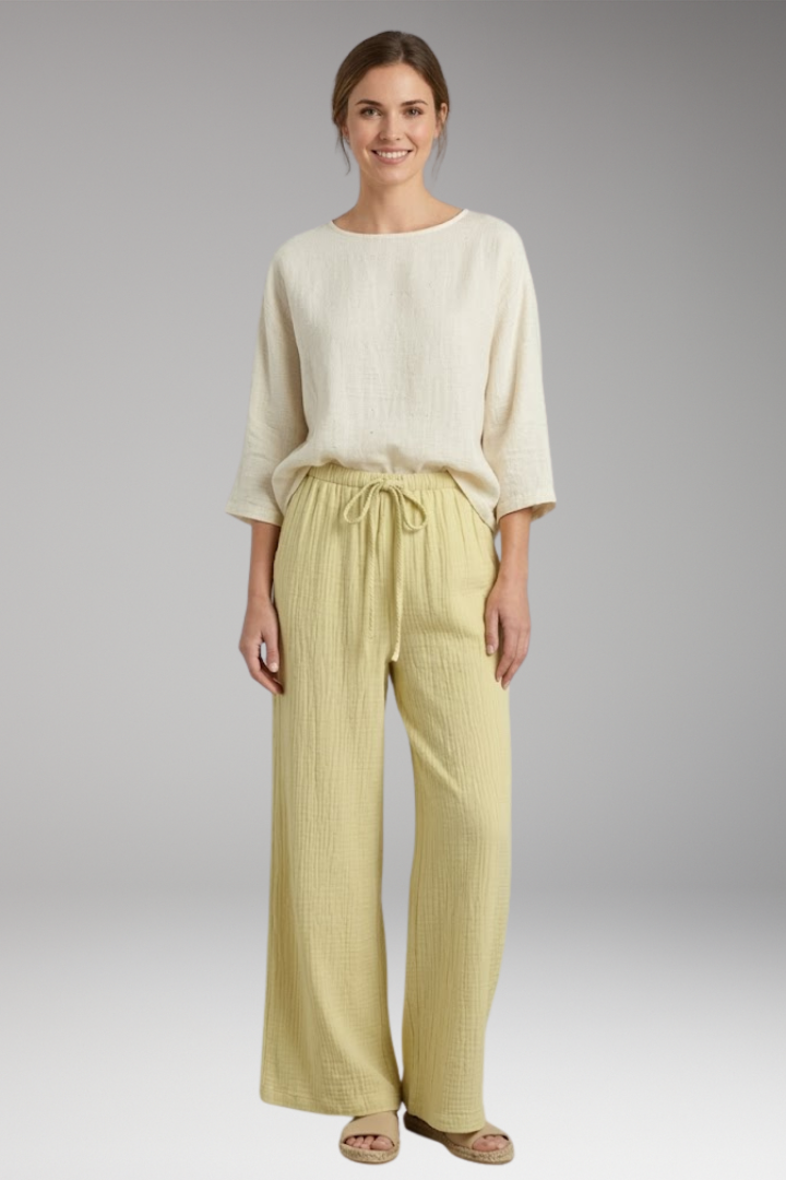 Women's Trousers with Elastic Waist and Textured Surface