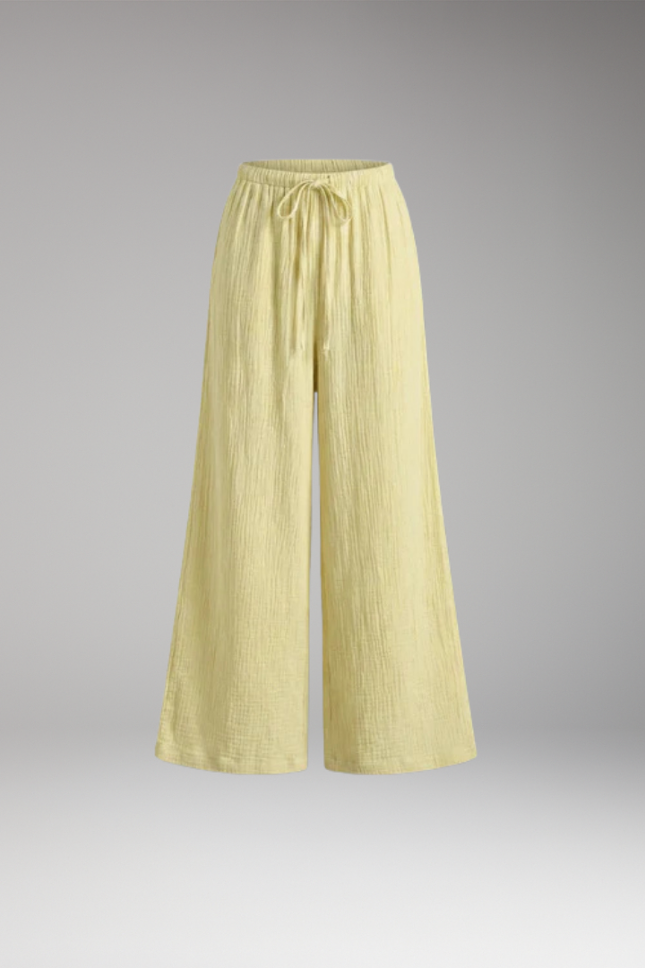 Women's Trousers with Elastic Waist and Textured Surface