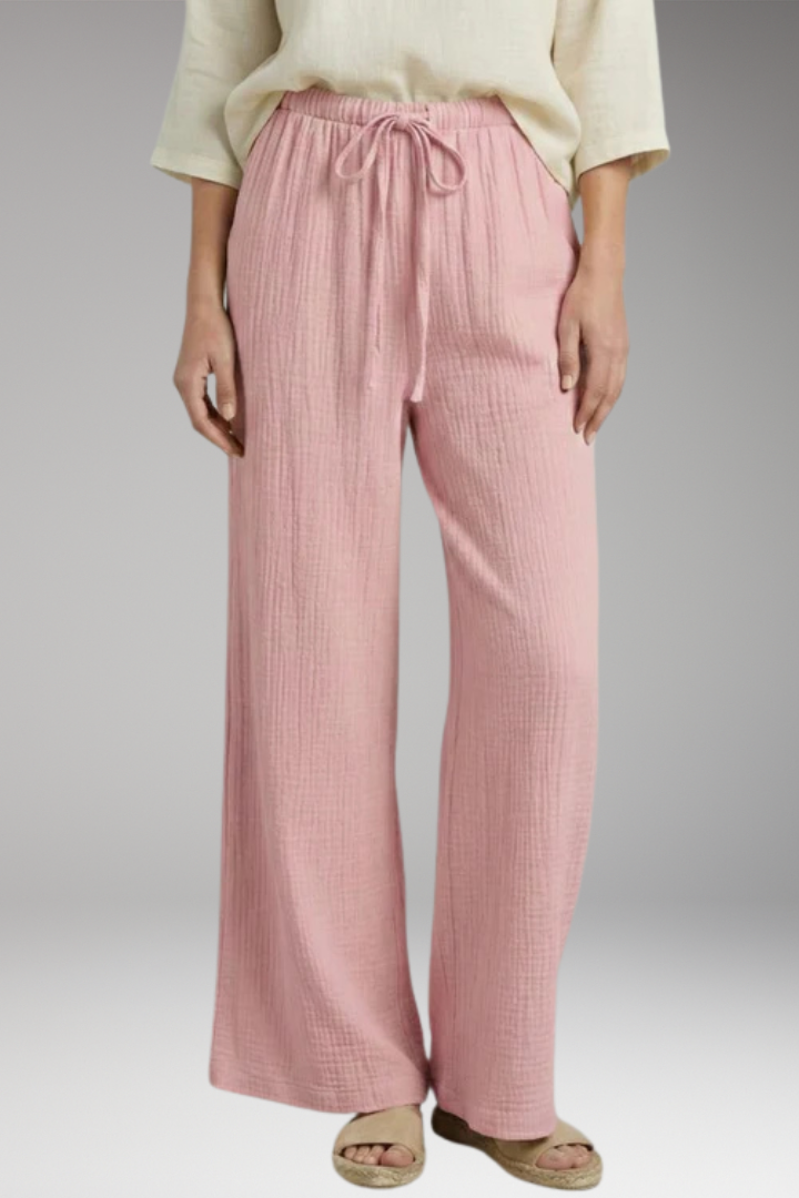 Women's Trousers with Elastic Waist and Textured Surface