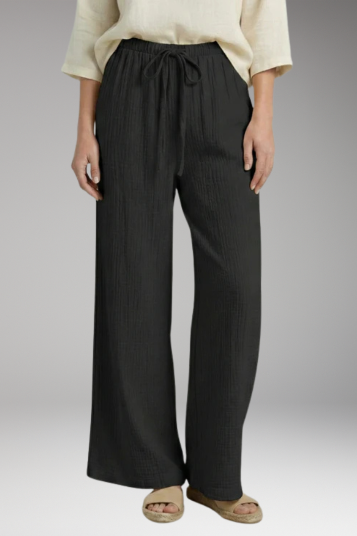 Women's Trousers with Elastic Waist and Textured Surface