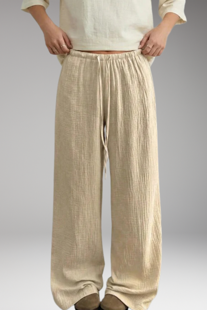Women's Trousers with Elastic Waist and Textured Surface