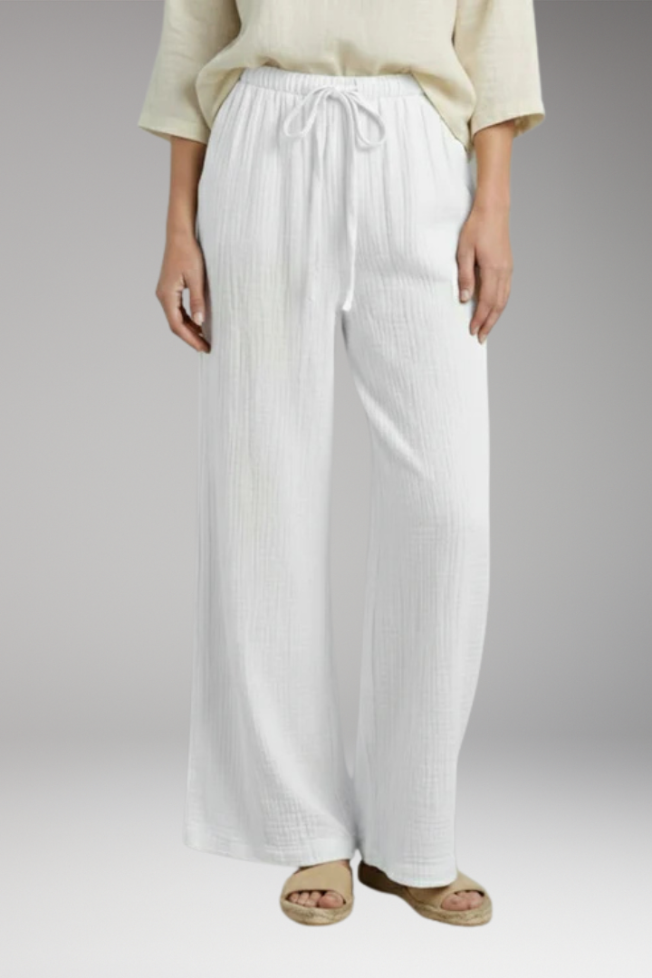 Women's Trousers with Elastic Waist and Textured Surface