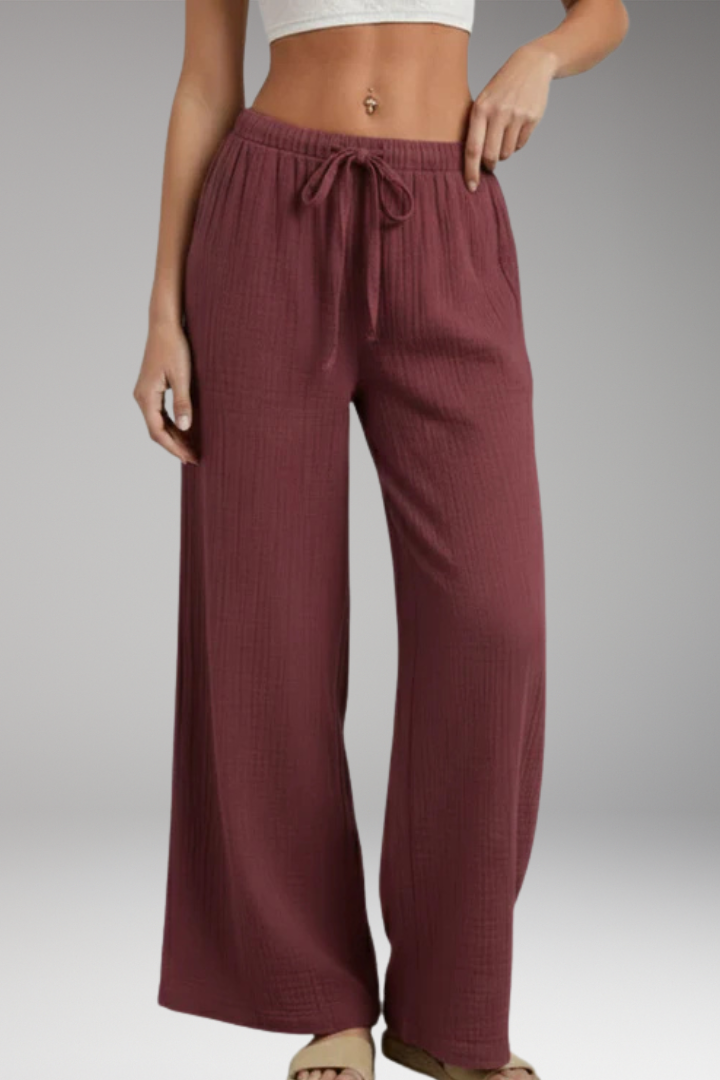 Women's Trousers with Elastic Waist and Textured Surface