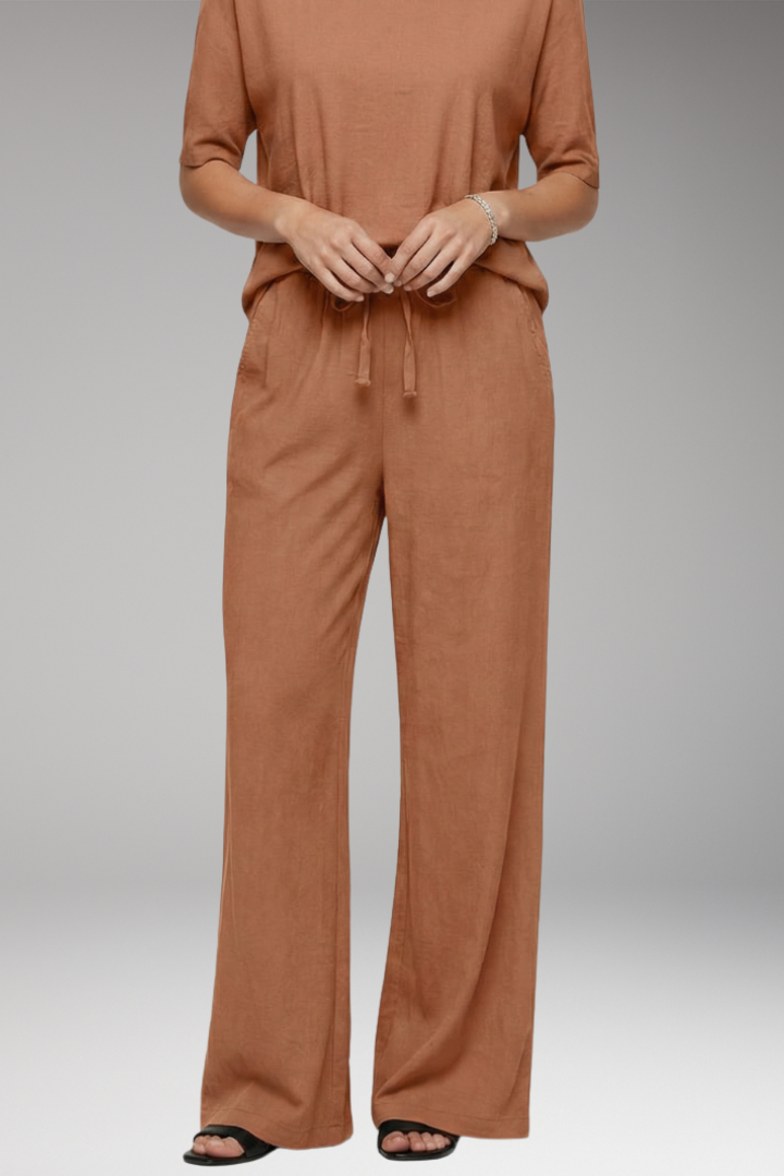 Women's Trousers with Elastic Waist and Tie Belt