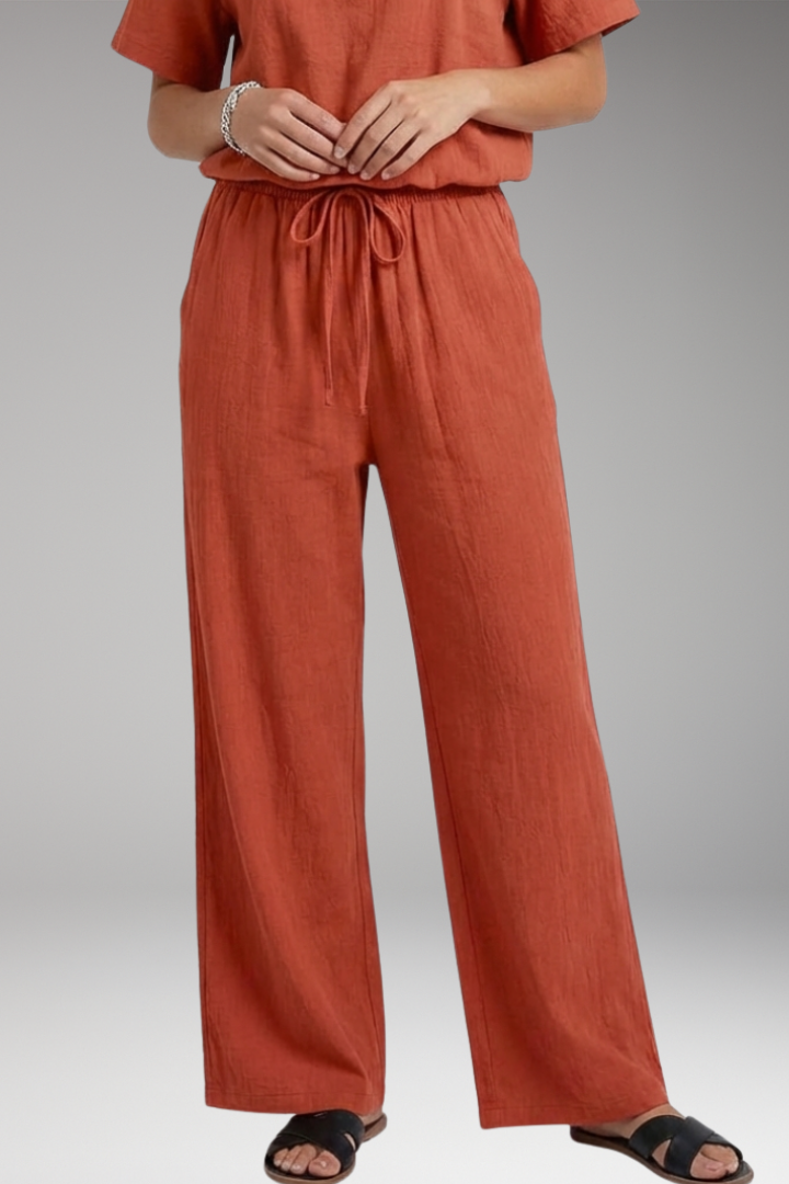 Women's Trousers with Elastic Waist and Tie Belt