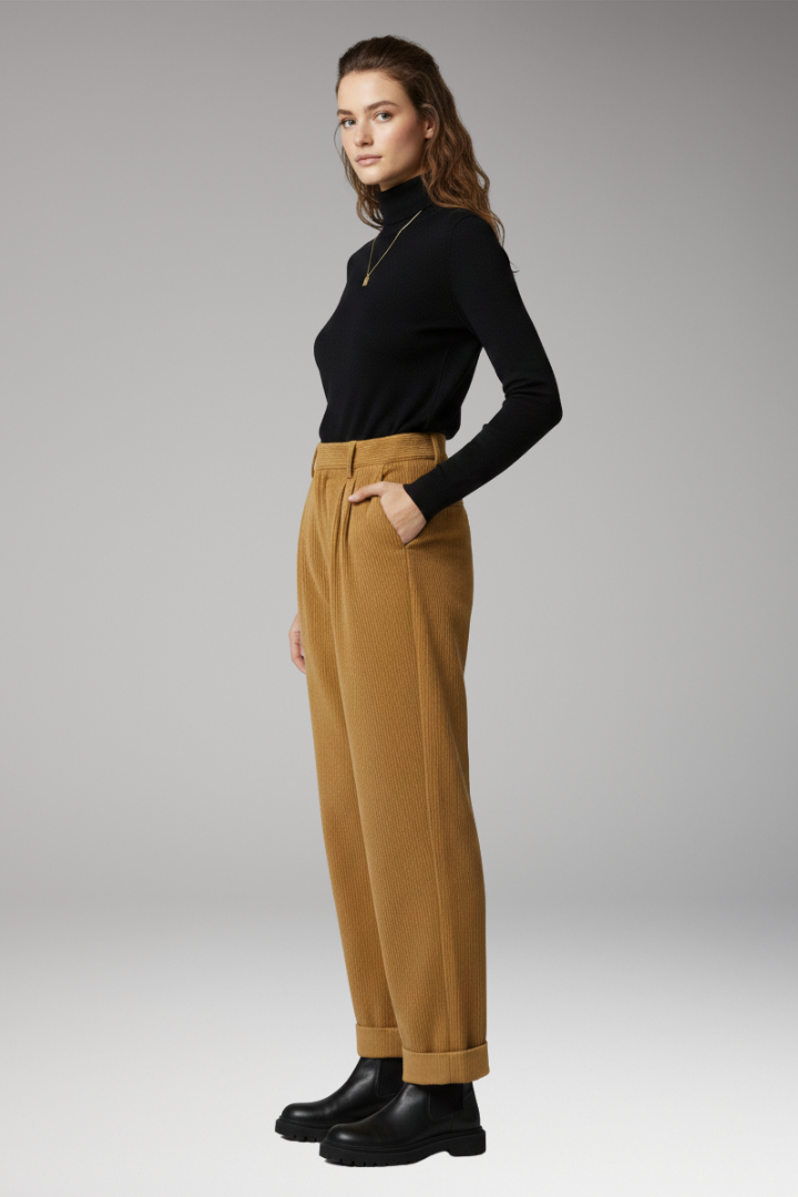Women’s Trousers with High Waist and Straight Wide Legs