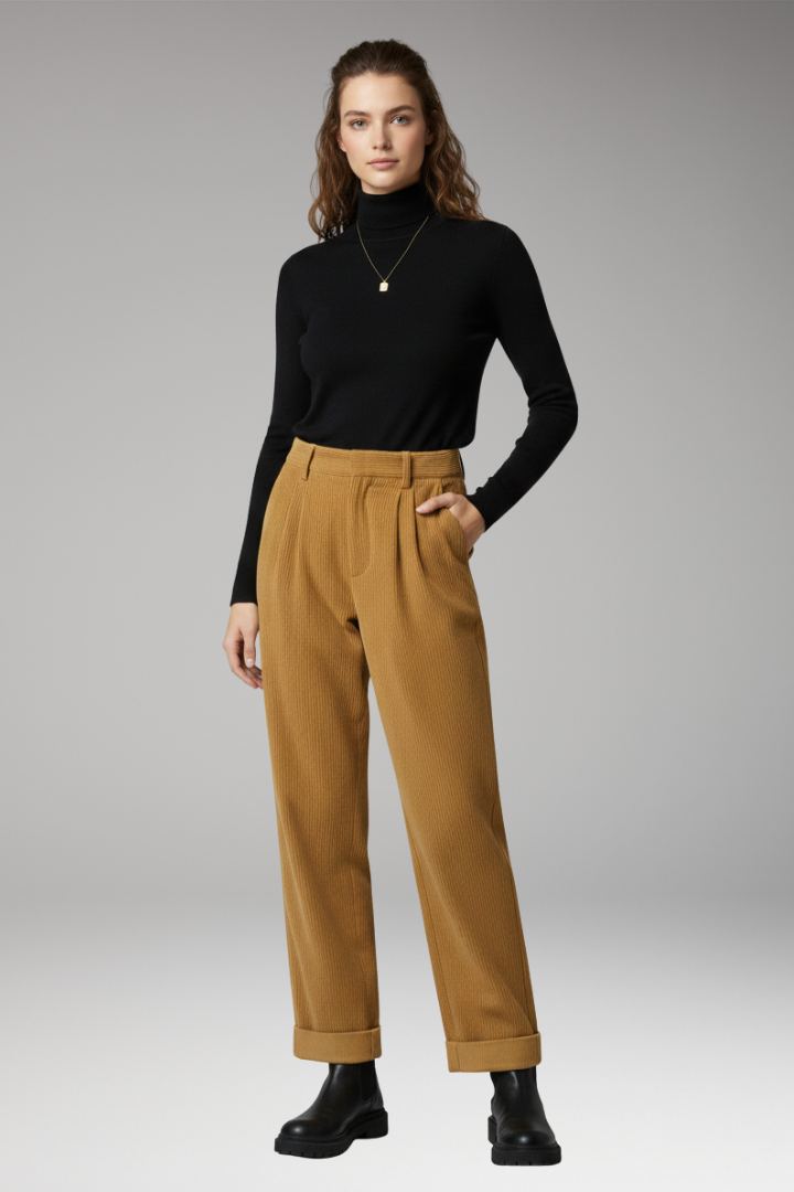 Women’s Trousers with High Waist and Straight Wide Legs