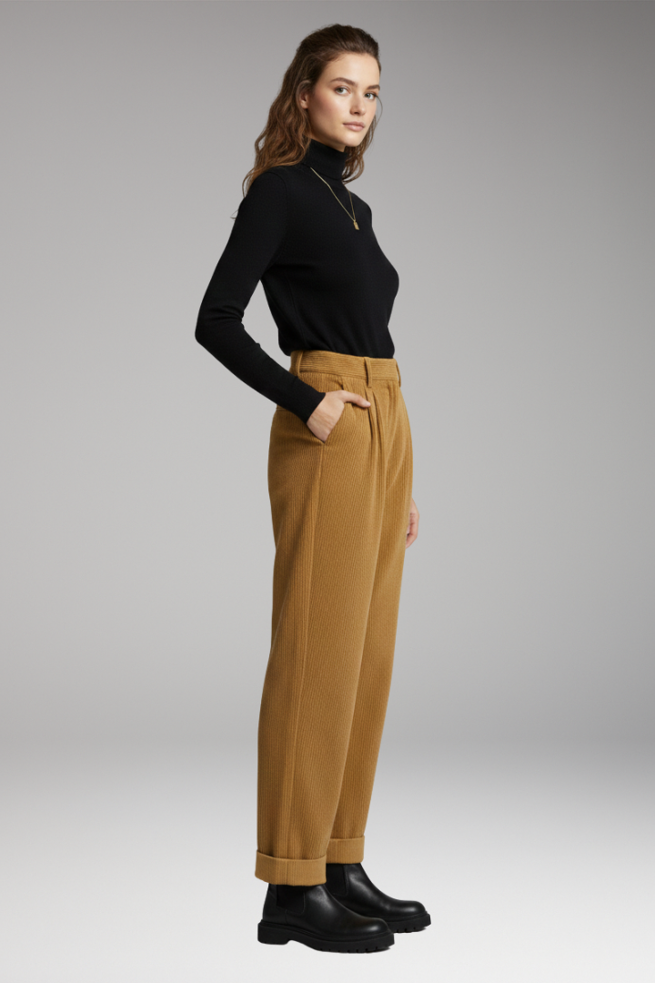 Women’s Trousers with High Waist and Straight Wide Legs