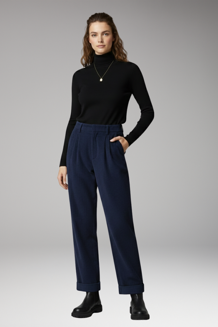 Women’s Trousers with High Waist and Straight Wide Legs