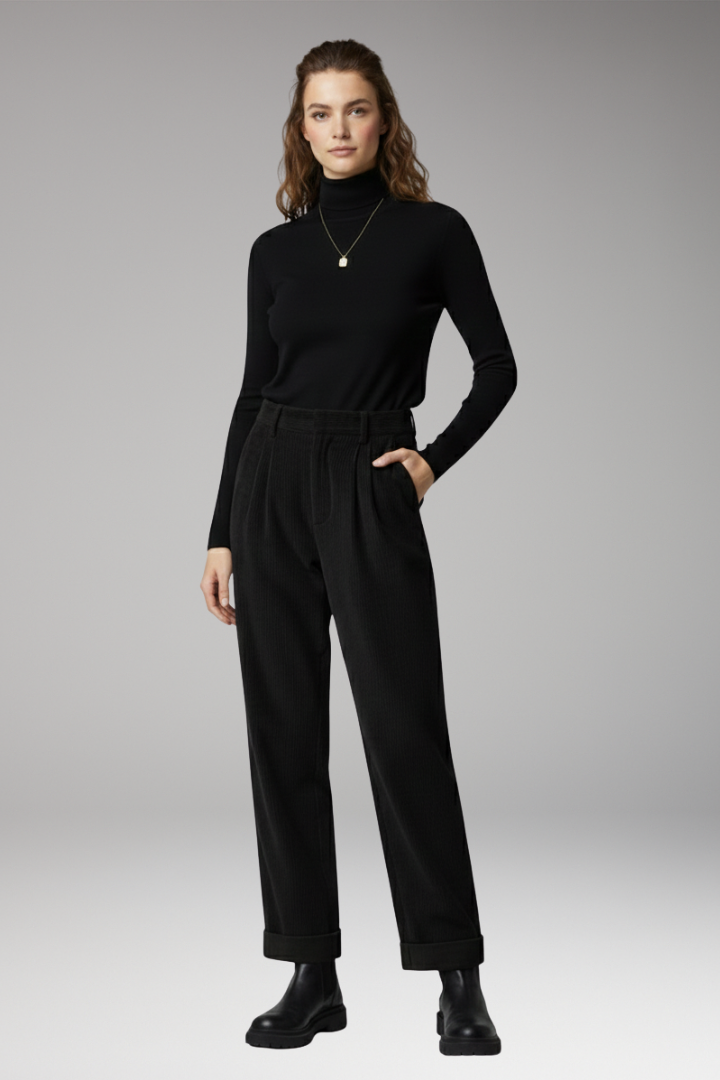 Women’s Trousers with High Waist and Straight Wide Legs