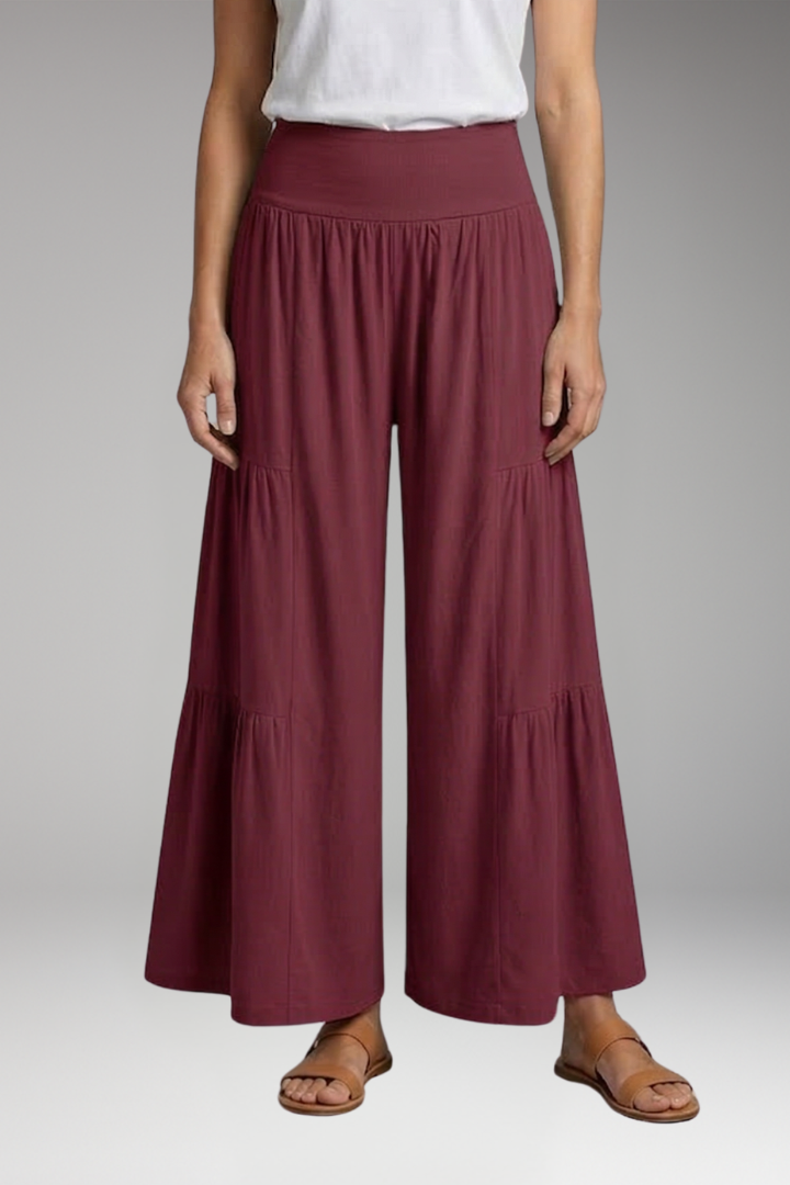 Women's Trousers with High Waist and Tiered Legs
