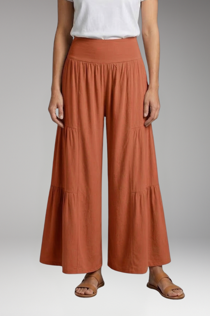 Women's Trousers with High Waist and Tiered Legs