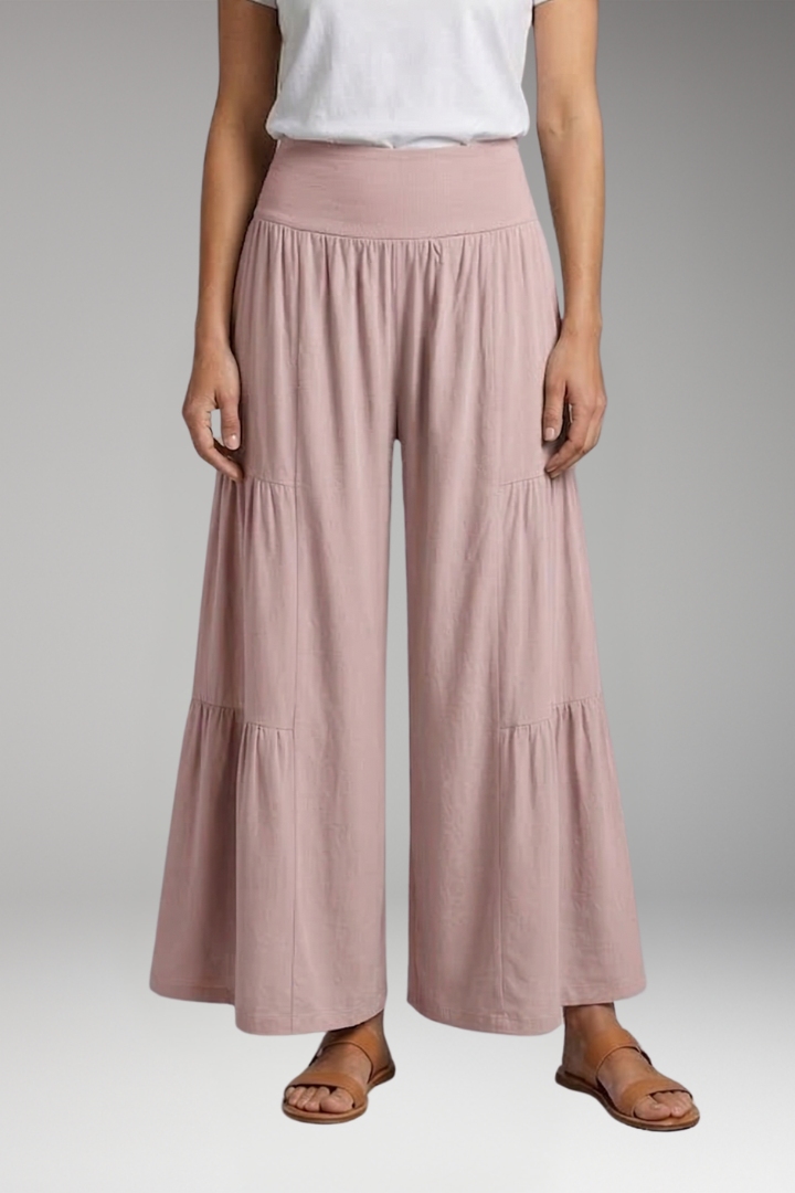 Women's Trousers with High Waist and Tiered Legs