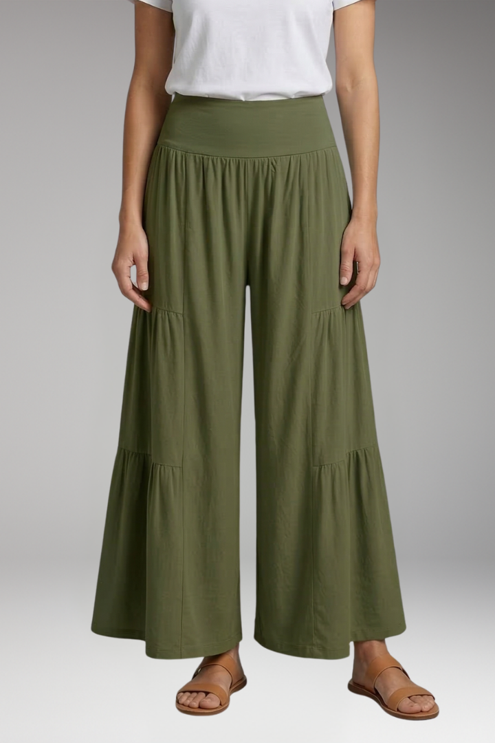 Women's Trousers with High Waist and Tiered Legs