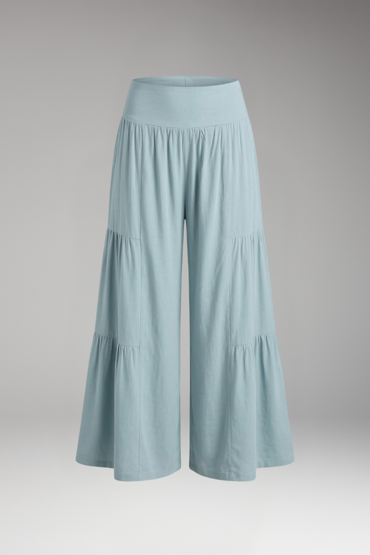 Women's Trousers with High Waist and Tiered Legs