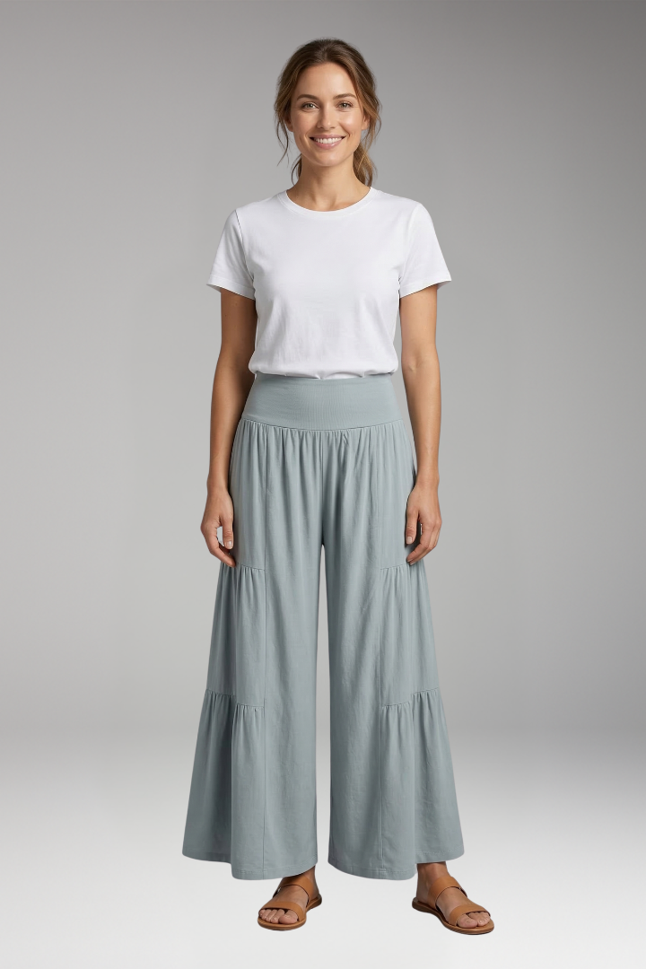 Women's Trousers with High Waist and Tiered Legs