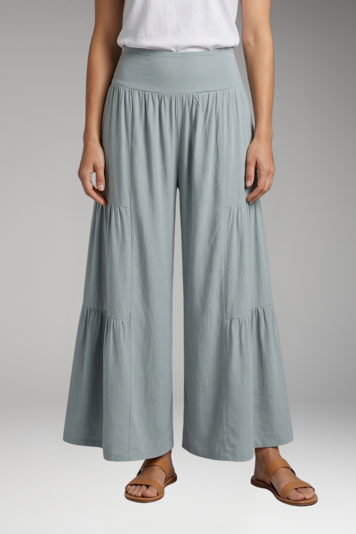 Women's Trousers with High Waist and Tiered Legs