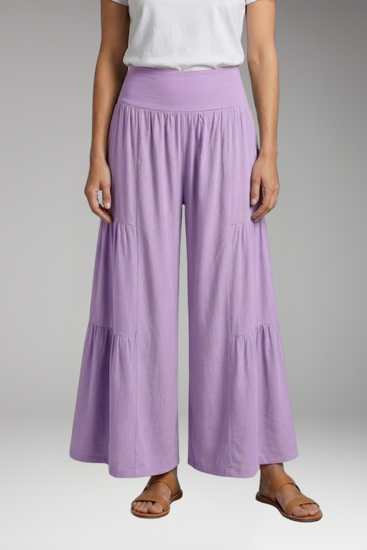 Women's Trousers with High Waist and Tiered Legs