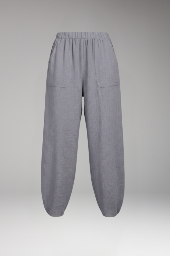 Women's Trousers with Patch Pockets and Elastic Waist