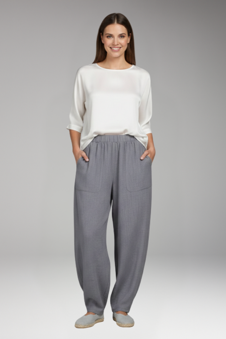 Women's Trousers with Patch Pockets and Elastic Waist