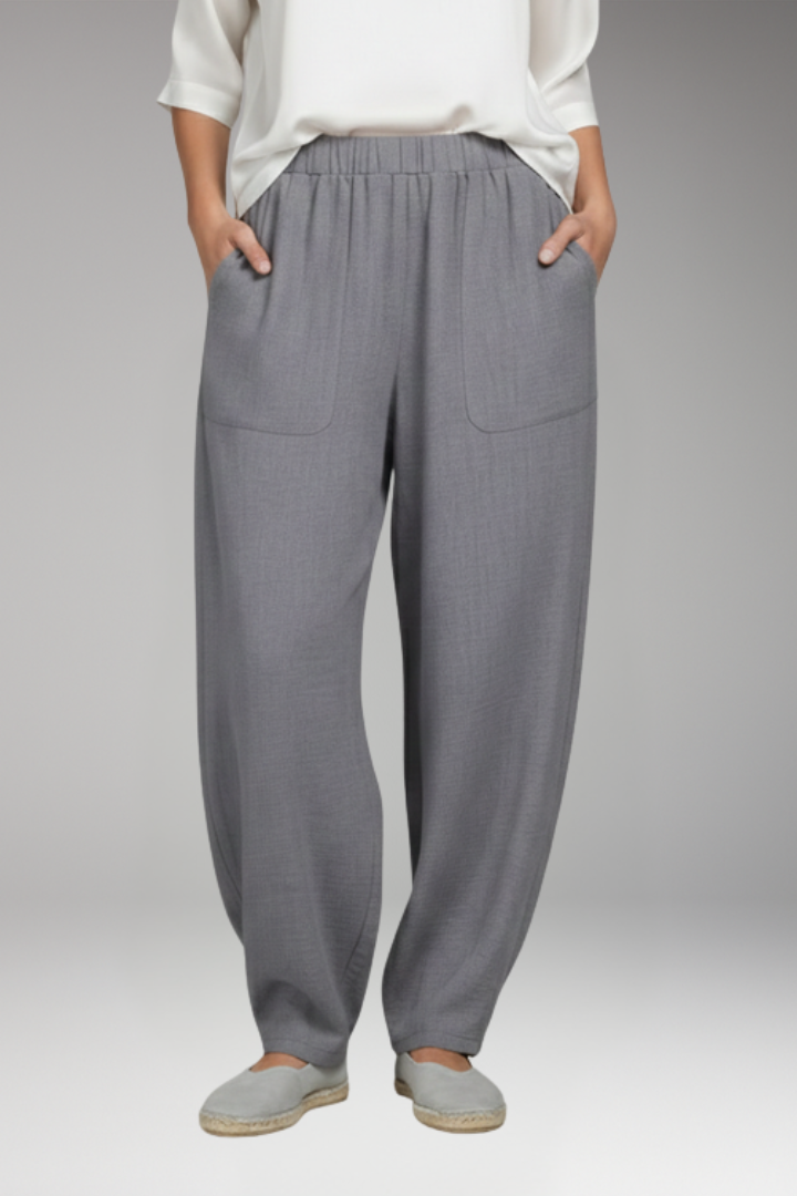 Women's Trousers with Patch Pockets and Elastic Waist
