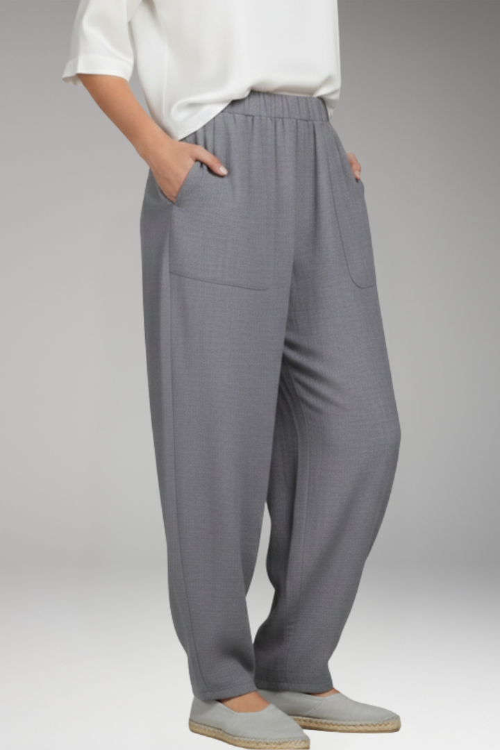 Women's Trousers with Patch Pockets and Elastic Waist