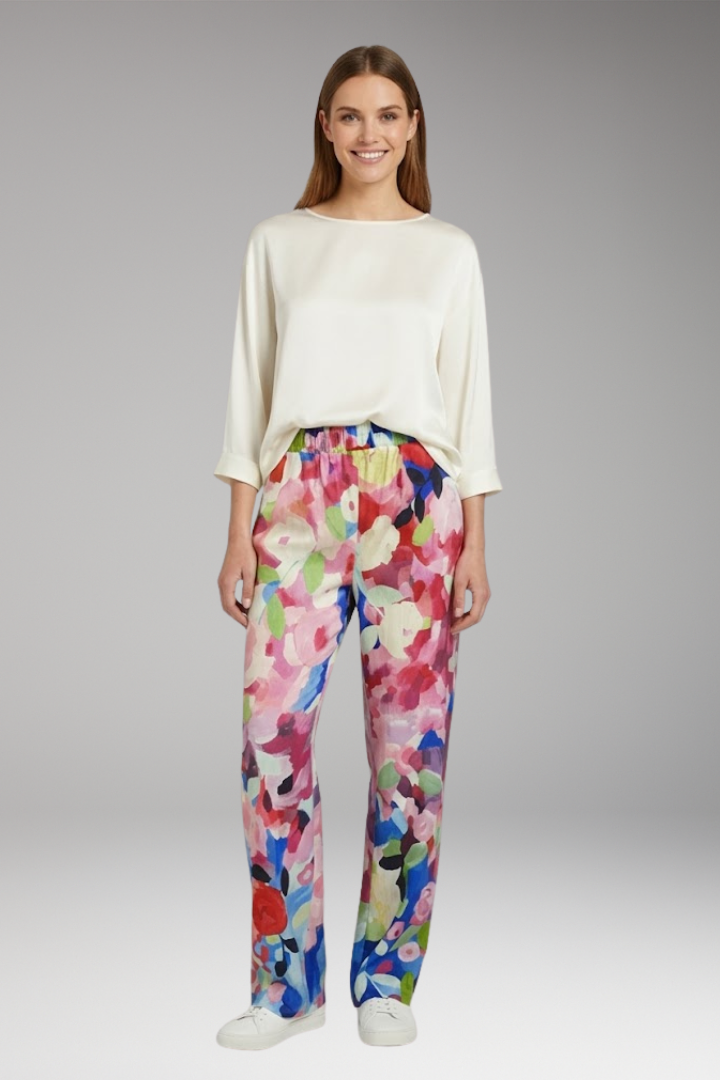 Women's Trousers with Side Pockets and Floral Pattern