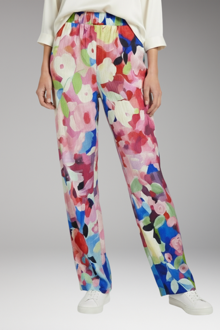 Women's Trousers with Side Pockets and Floral Pattern