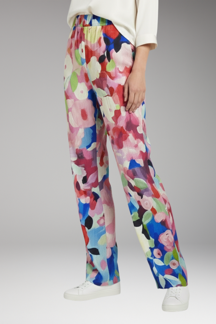 Women's Trousers with Side Pockets and Floral Pattern