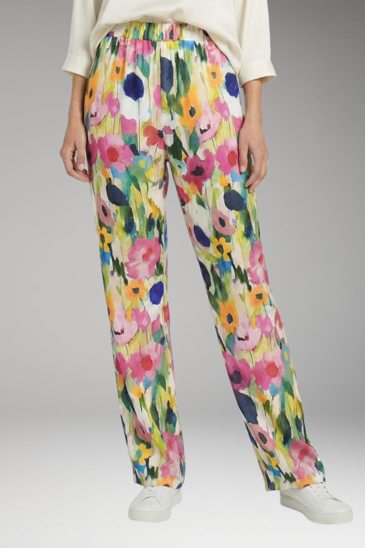 Women's Trousers with Side Pockets and Floral Pattern