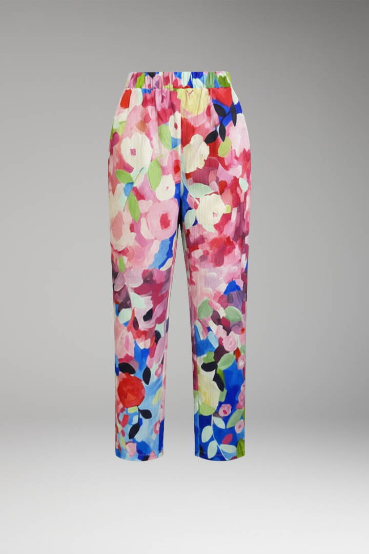 Women's Trousers with Side Pockets and Floral Pattern