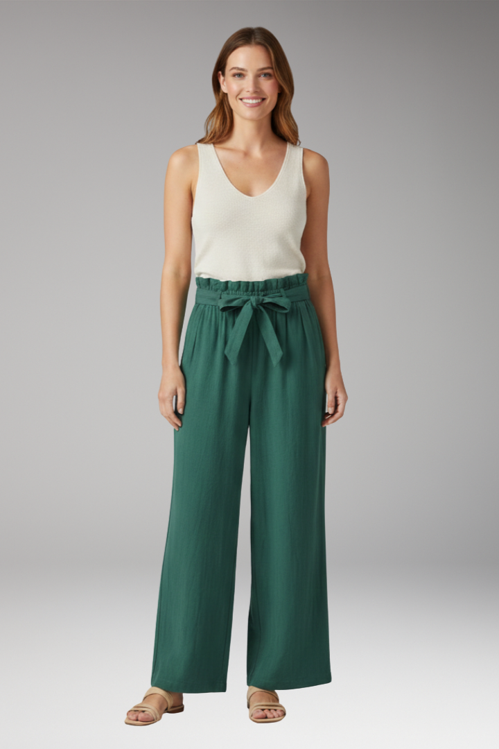 Women's Trousers with Tie Belt and Elastic Waist