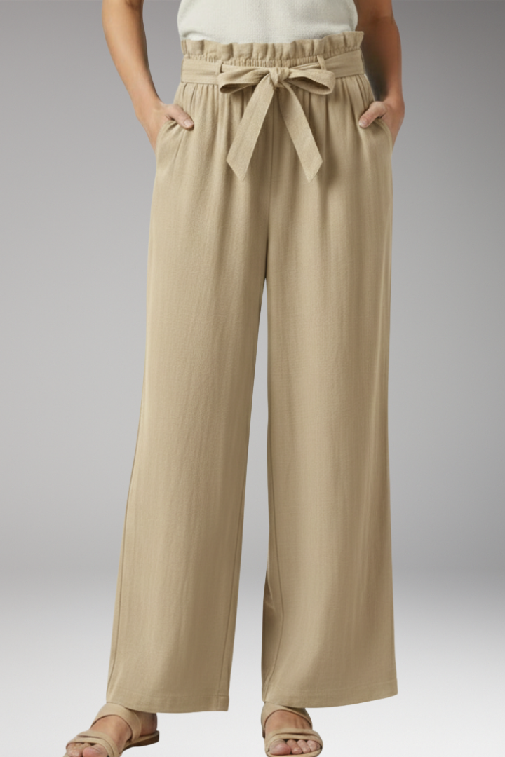 Women's Trousers with Tie Belt and Elastic Waist