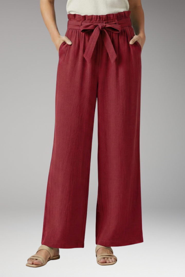 Women's Trousers with Tie Belt and Elastic Waist