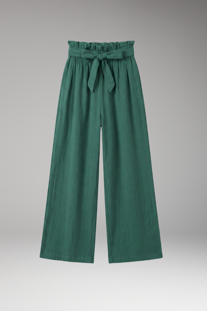 Women's Trousers with Tie Belt and Elastic Waist