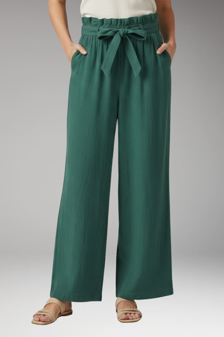 Women's Trousers with Tie Belt and Elastic Waist