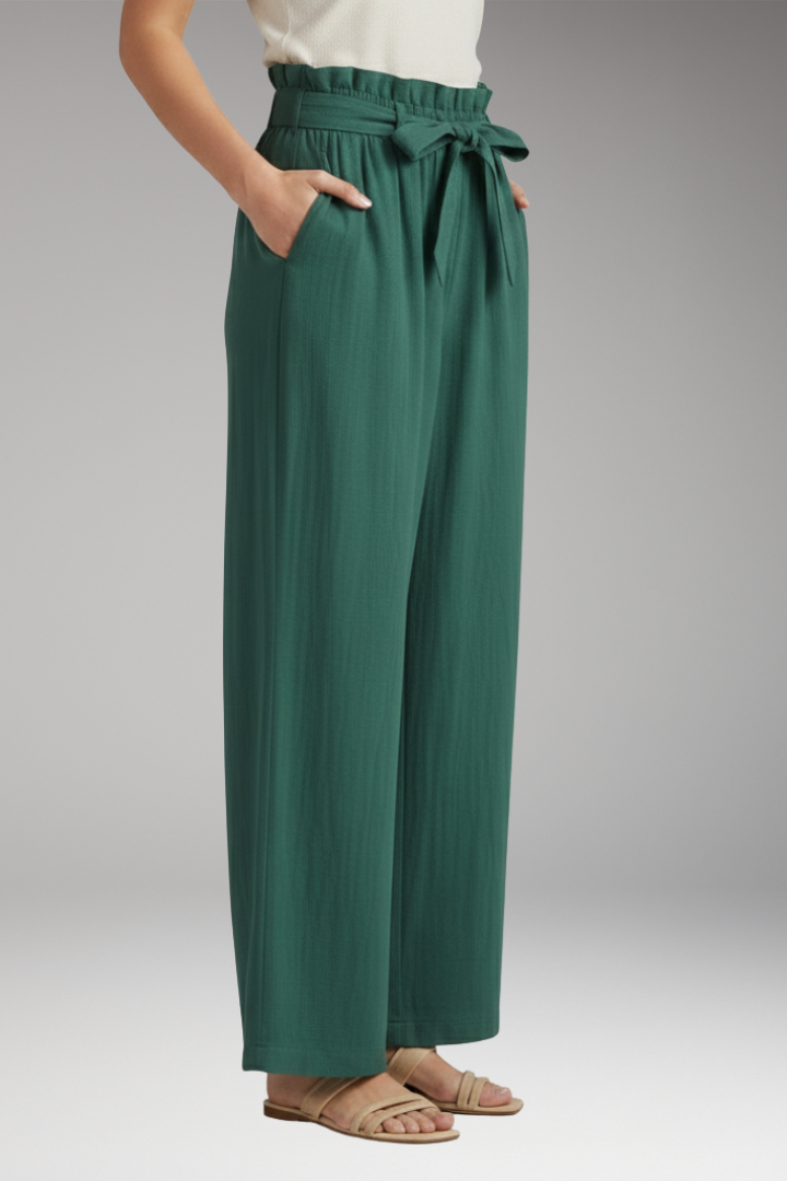 Women's Trousers with Tie Belt and Elastic Waist