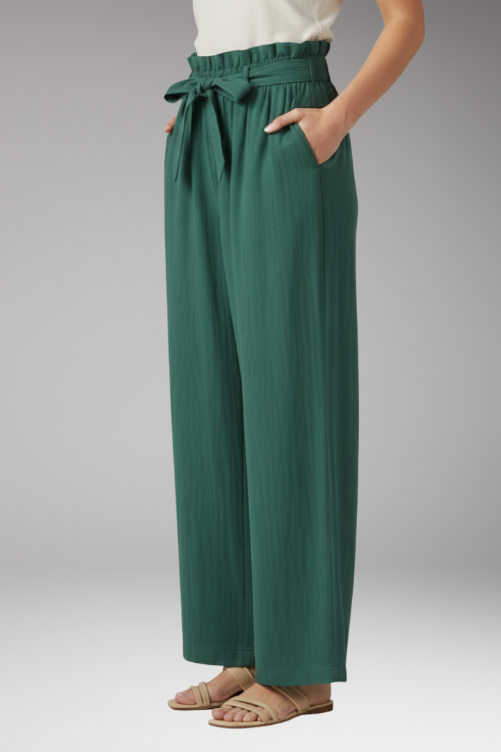 Women's Trousers with Tie Belt and Elastic Waist