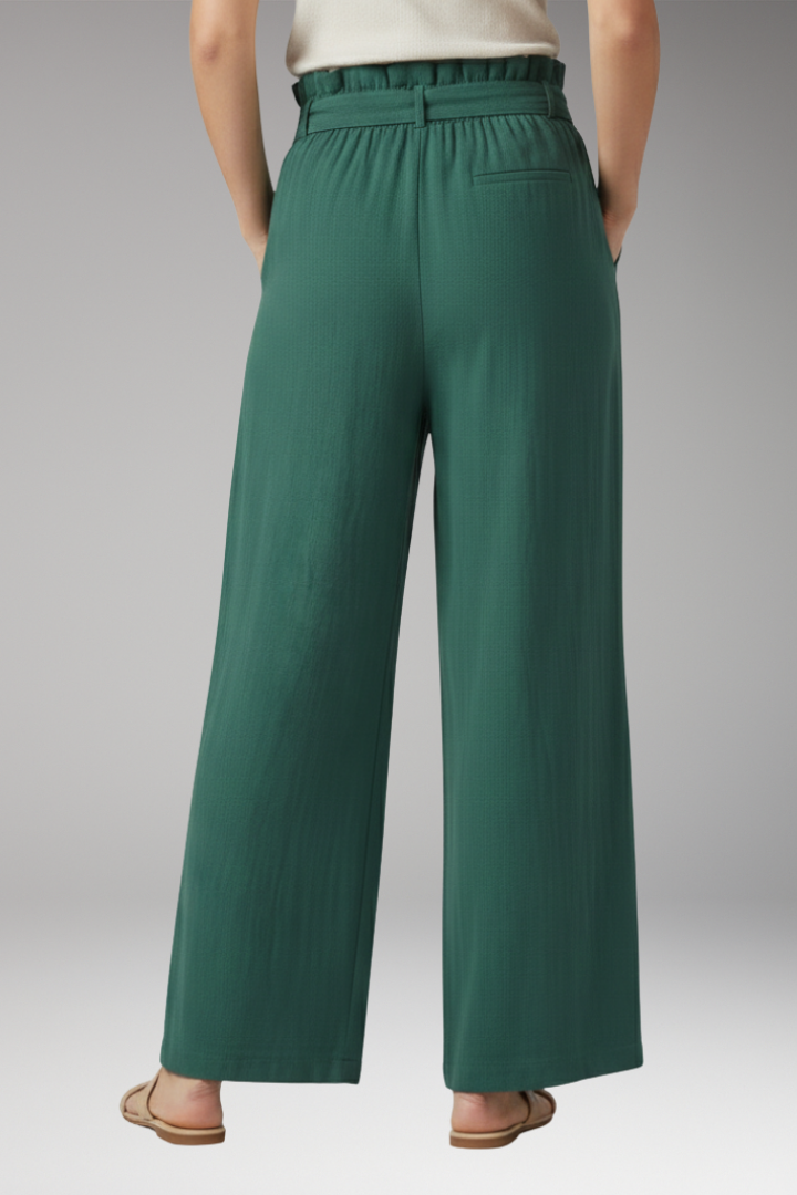 Women's Trousers with Tie Belt and Elastic Waist