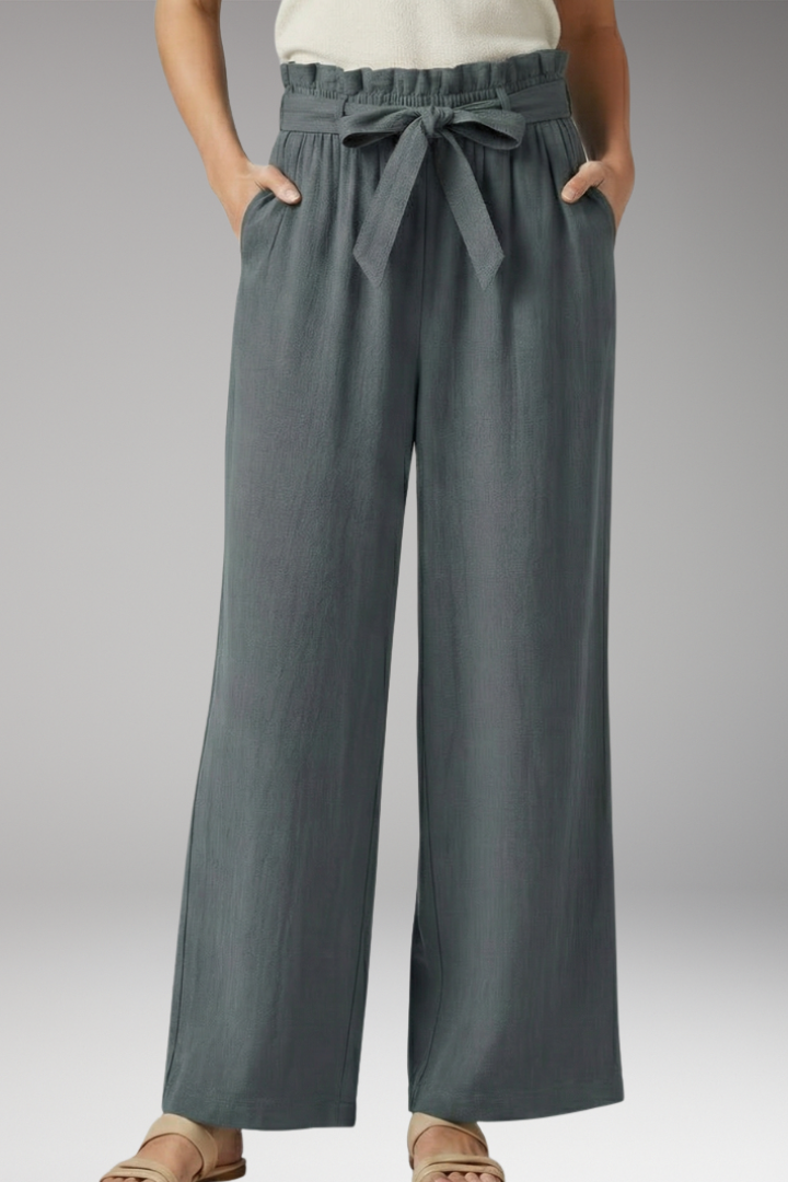 Women's Trousers with Tie Belt and Elastic Waist
