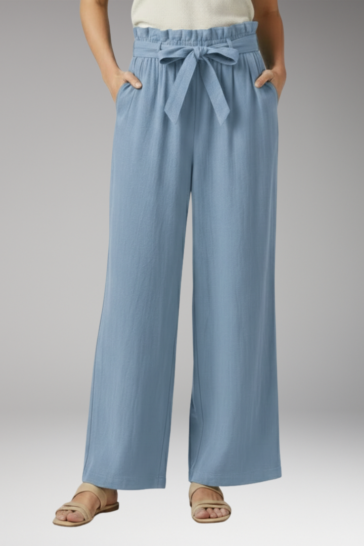 Women's Trousers with Tie Belt and Elastic Waist