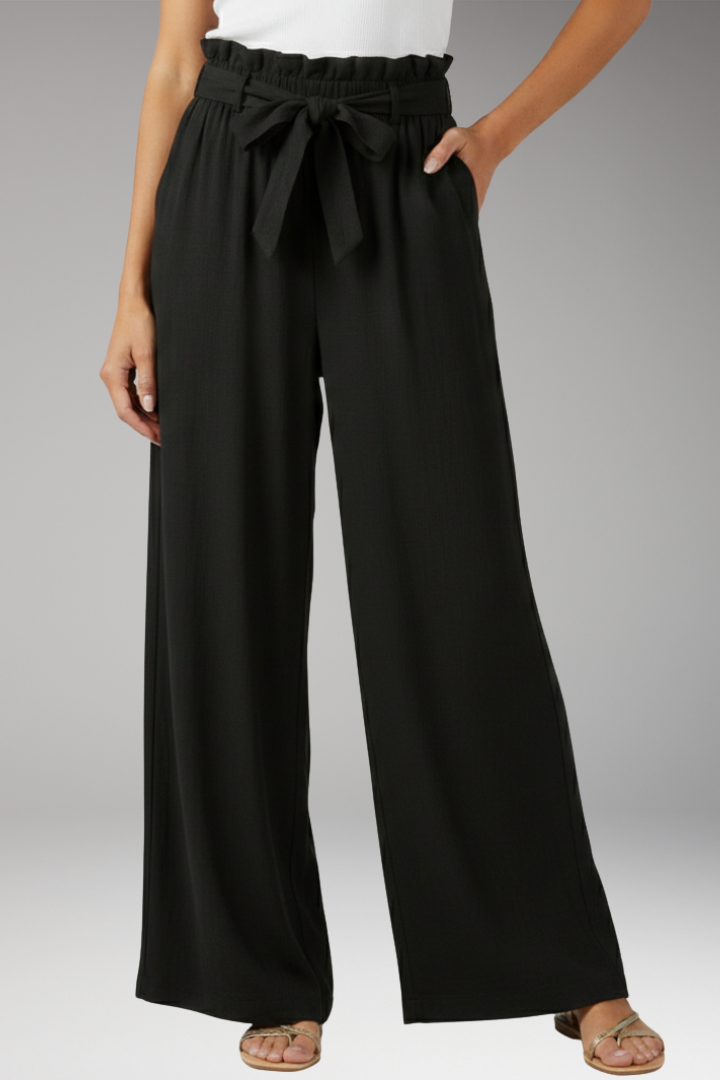 Women's Trousers with Tie Belt and Elastic Waist