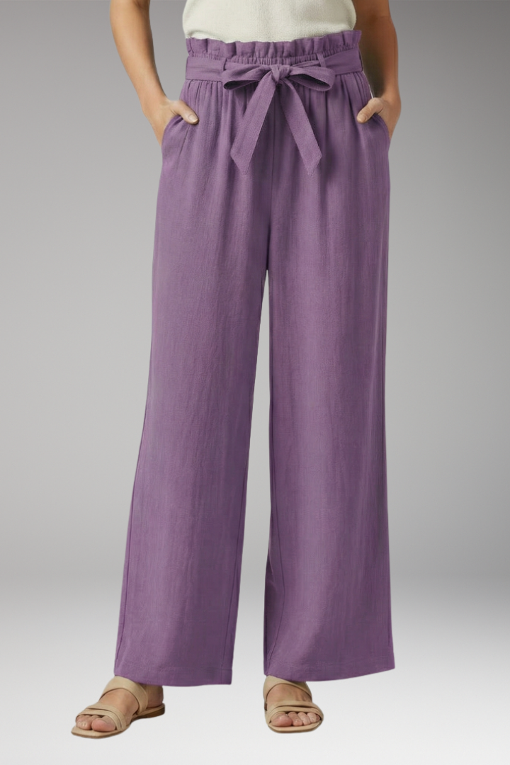 Women's Trousers with Tie Belt and Elastic Waist
