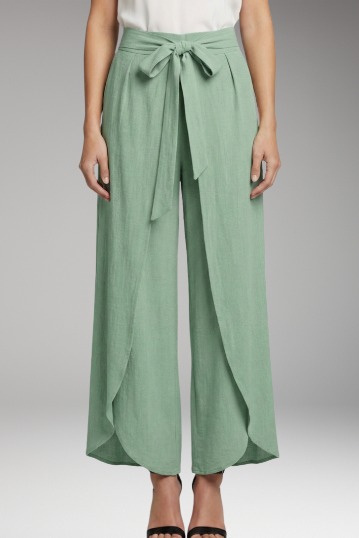 Women's Trousers with Tie Belt and Wide Legs